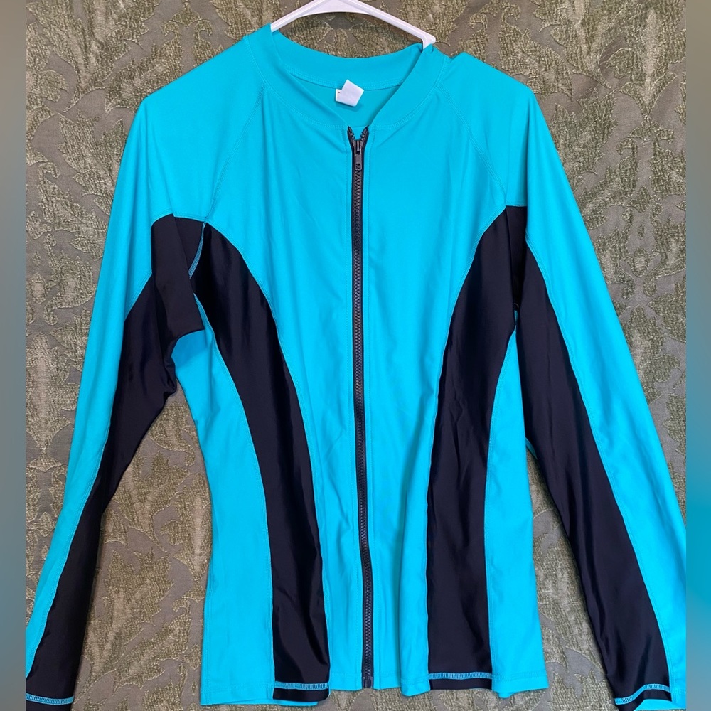 Green/black swim shirt/jacket with zipper size 2XL from Swimsuits for All